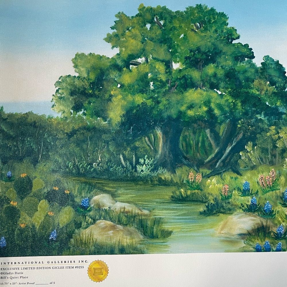 Texas Bluebonnet Landscape “Bill’s Quiet Place” Giclee Canvas Painting Art Print